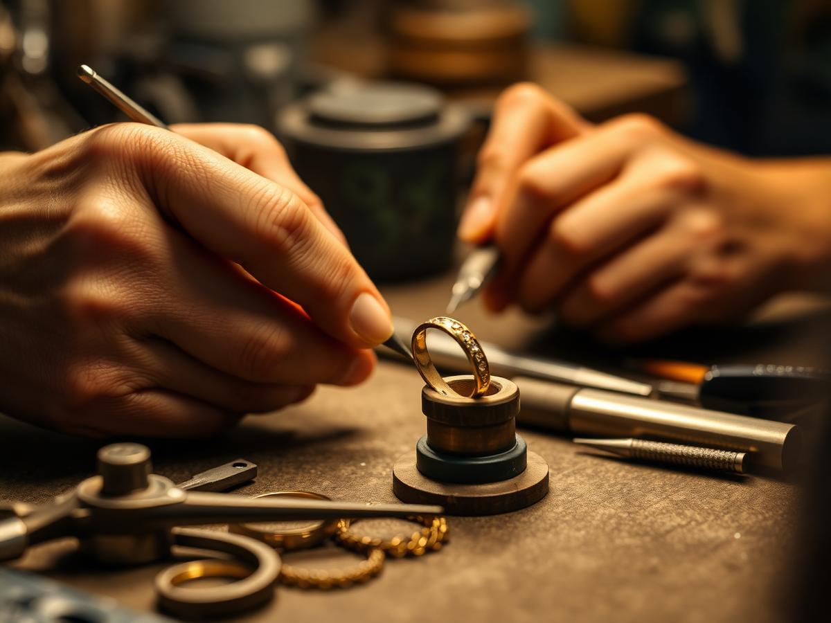 Jeweler crafting gold ring